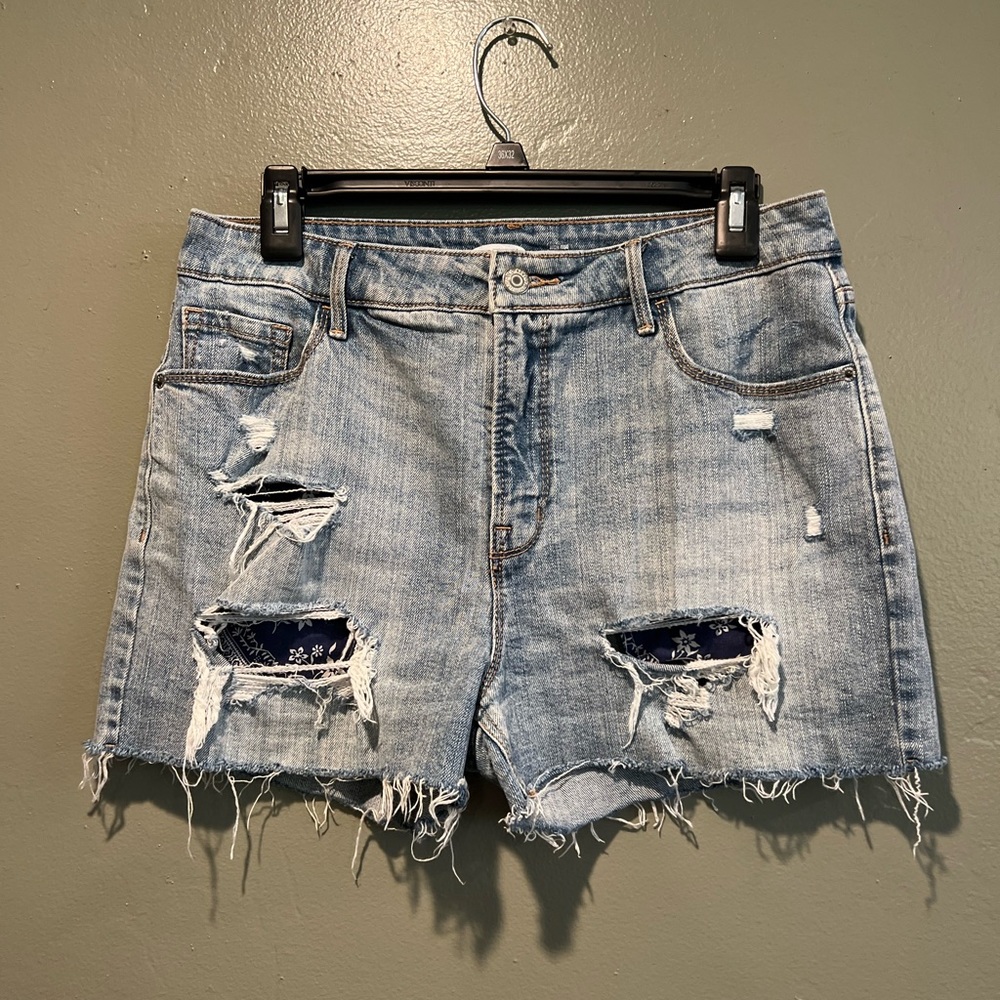 Distressed denim shorts